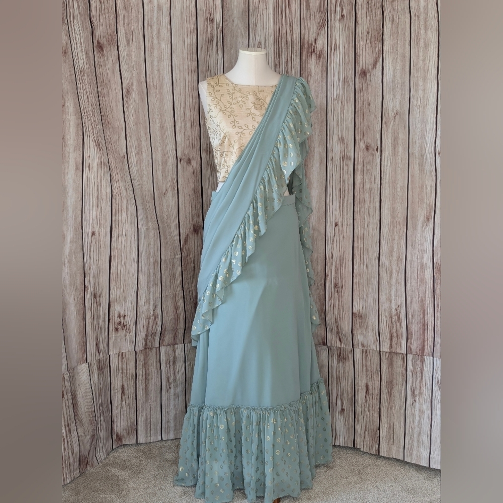 Ready To Wear Lehenga Saree Skirt With Attached Dupatta